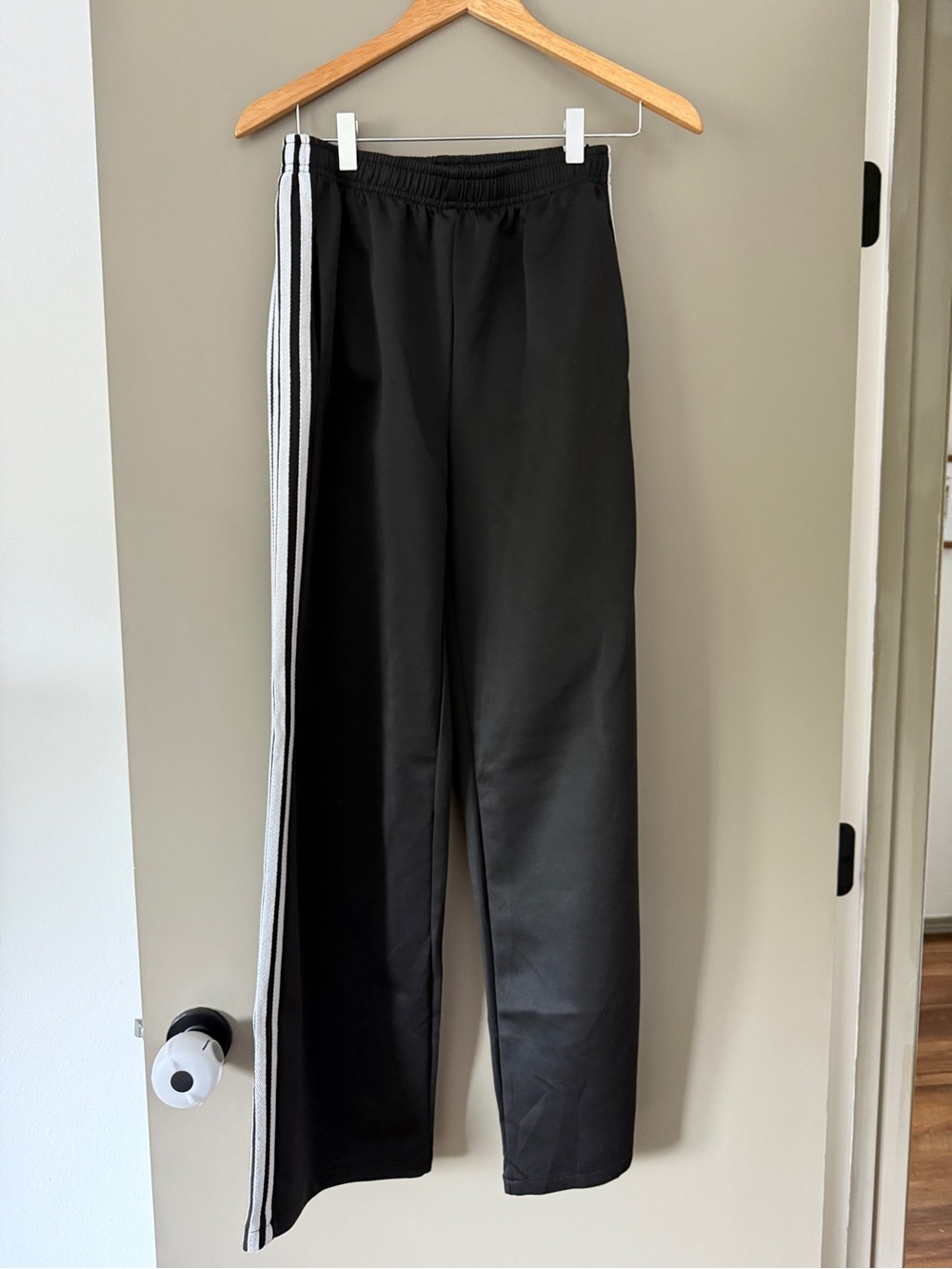 Black Track Pants with White Side Stripes